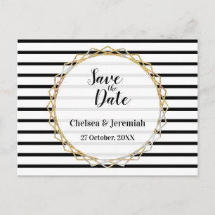 Postale Black White Stripe Gold Enregistrer la date Carte
