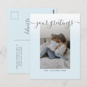 Postale Bleu clair Carte de vœux de famille en écriture él (Devant / Derrière)