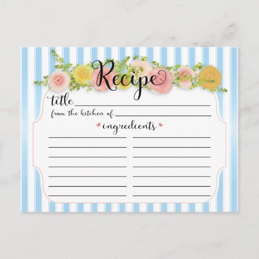 Postale Bleu Classy Grandes avec Recette Rose Carte (Devant)