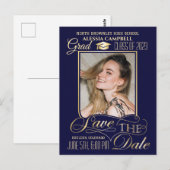 Postale Bleu élégant Enregistrer la date Graduation Carte (Devant / Derrière)