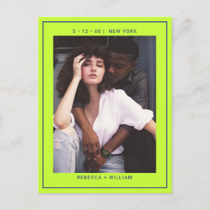 Postale Bleu marine vert simple photo mariage carte de sau