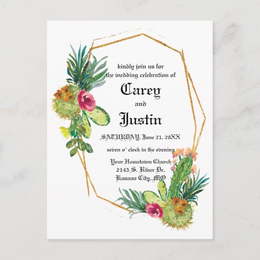 Postale Blooming Desert Mariage Succulent Inviter Carte Po (Devant)
