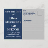 Postale Blue, Grey Bar Mitzvah Enregistrer la date Carte p (Dos)