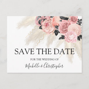 Postale  Boho Pampas herbe Floral Économisez La Date Carte