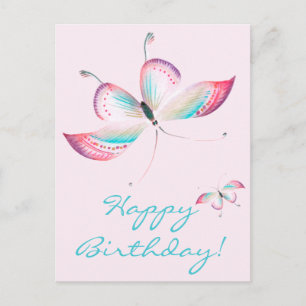 Postale Boho Papillons   Carte de vœux élégante rose pour 