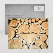 Postale Bois en forme de coeur rustique | CARTE DE REMERCI (Devant / Derrière)