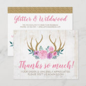 Postale Bois rustique et Roses floraux Carte de remercieme (Devant / Derrière)