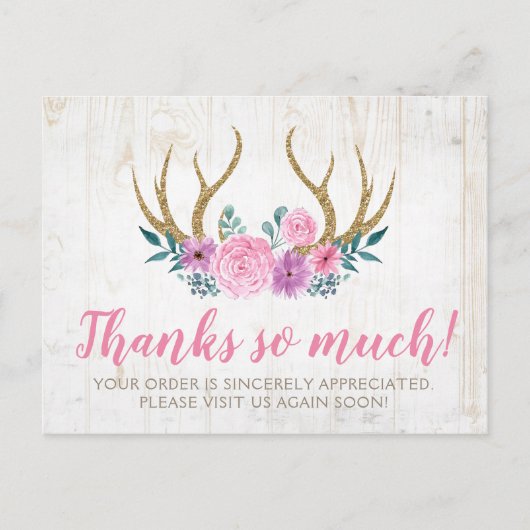 Postale Bois rustique et Roses floraux Carte de remercieme (Devant)