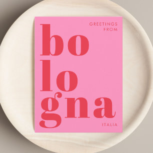 Postale Bologne Italie typographie rose rouge Carte postal