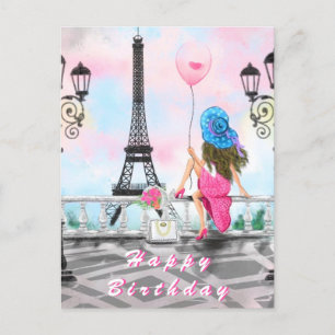 Postale Bonne Carte Anniversaire Femme À Paris - Tour Eiff