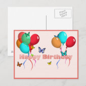 Postale Bonne carte d'anniversaire avec ballons et papillo (Devant / Derrière)