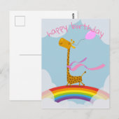 Postale Bonne carte d'anniversaire avec girafe sur arc-en- (Devant / Derrière)