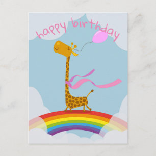 Postale Bonne carte d'anniversaire avec girafe sur arc-en-