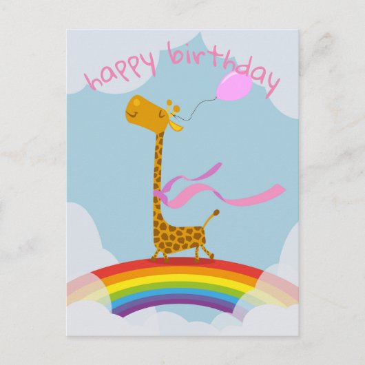 Postale Bonne carte d'anniversaire avec girafe sur arc-en- (Devant)
