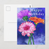 Postale Bonne carte d'anniversaire belle couleur Gerberas (Devant / Derrière)