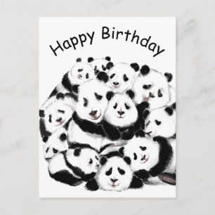 Postale Bonne carte d'anniversaire Pandas famille Happy Hu