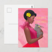 Postale "Bonne dame de printemps avec lapin." Carte postal (Devant / Derrière)