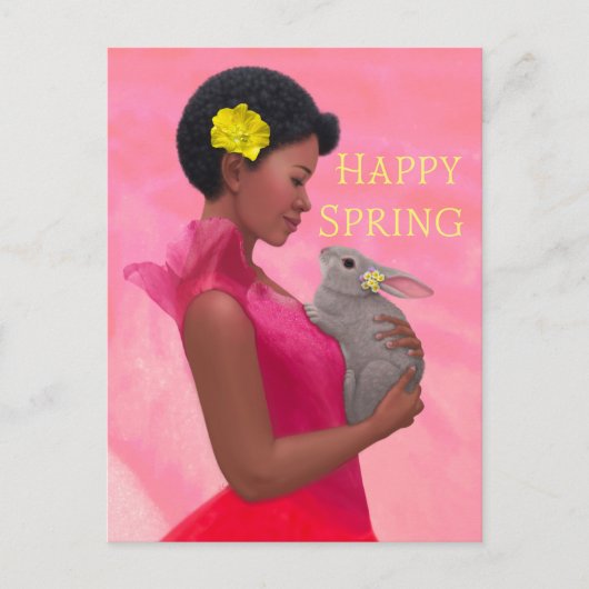 Postale "Bonne dame de printemps avec lapin." Carte postal (Devant)