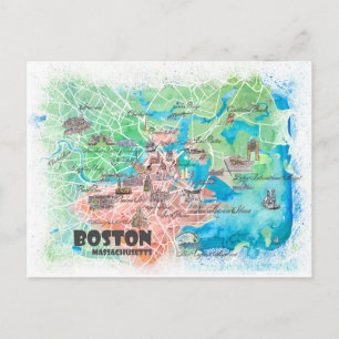 Postale Boston Massachusetts USA Illustration Carte & rout