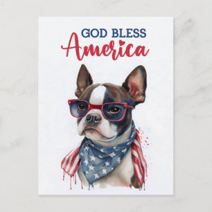 Postale Boston Terrier, Dieu bénisse l'Amérique Carte post