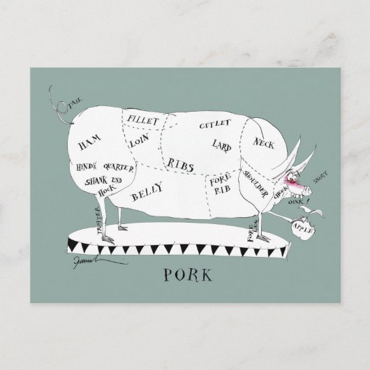 Postale bouchers découpe cochon, tony fernandes carte post (Devant)