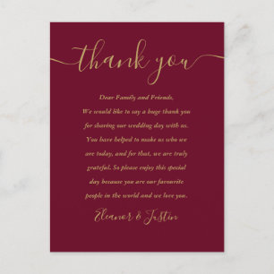 Postale Bourgogne et Or Carte de Remerciement de Mariage