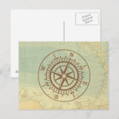 Postale Boussole sur l'ancienne carte Voyage nautique (Devant / Derrière)