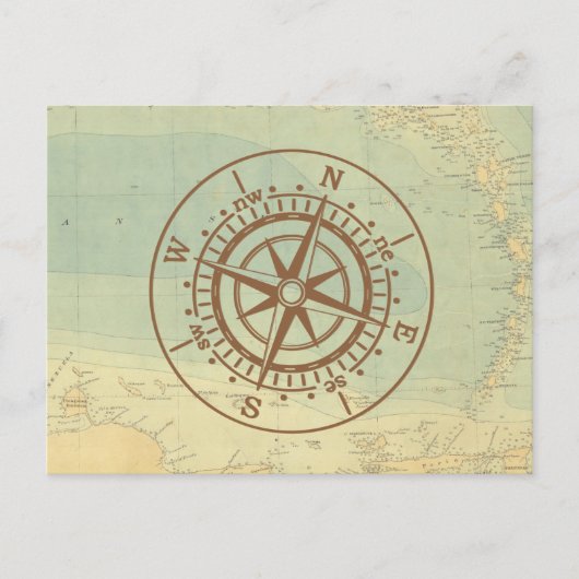 Postale Boussole sur l'ancienne carte Voyage nautique (Devant)