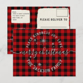 Postale Buffalo Plaid Argent Script Joyeuse carte de Noël (Devant / Derrière)