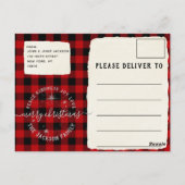Postale Buffalo Plaid Argent Script Joyeuse carte de Noël (Dos)