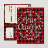 Postale Buffalo Plaid Argent Script Joyeuse carte de Noël (Devant / Derrière)