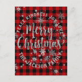 Postale Buffalo Plaid Argent Script Joyeuse carte de Noël (Devant)
