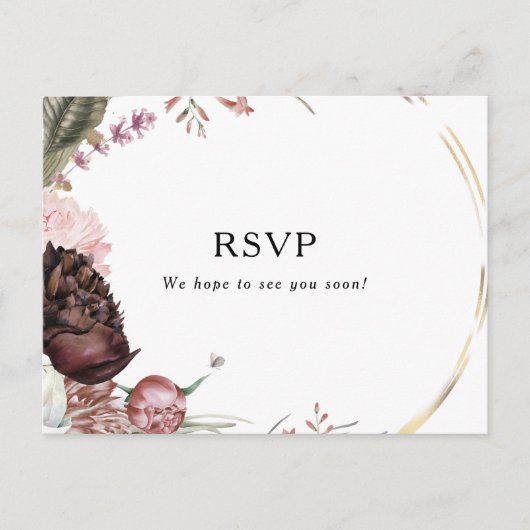 Postale Burgundy Boho Floral Demande de Chanson RSVP Carte (Devant)
