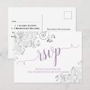 Postale Calligraphie Dentelle Lavande sur Carte de Réponse