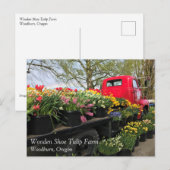 Postale Camion rouge avec fleur de printemps et carte post (Devant / Derrière)