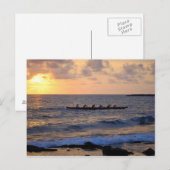 Postale Canoë Outrigger au coucher du soleil, Hawaï, carte (Devant / Derrière)