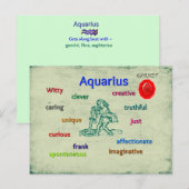 Postale Caractéristiques de l'Aquarius carte zodiaque (Devant / Derrière)