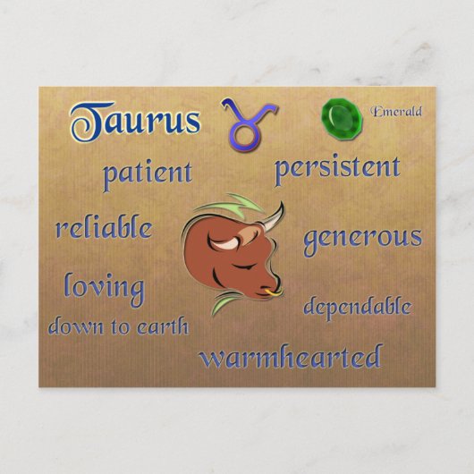 Postale Caractéristiques du zodiaque du Taurus carte posta (Devant)