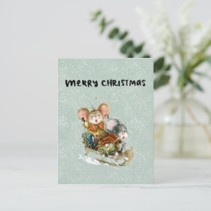 Postale Carte (10,8 cm x 14,2 cm) - Double Mice On A Sleig