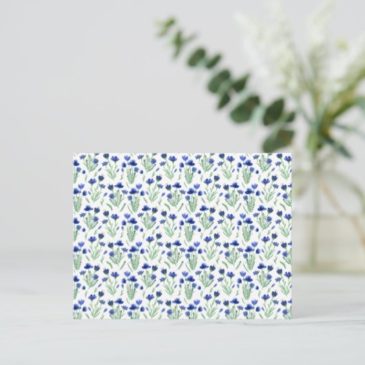 Postale Carte (10,8 x 14,2 cm) - Blue Floral Pattern (Debout devant)