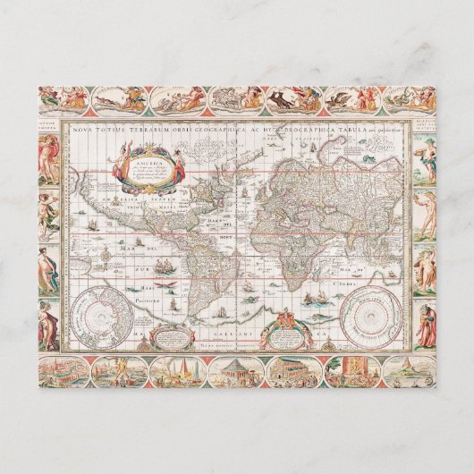Postale Carte ancienne colorée du monde (Devant)