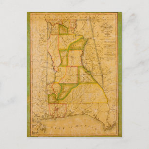 Postale Carte ancienne de l'Alabama par John Melish (1820)