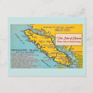 Postale Carte ancienne de l'île de Vancouver Bleue Carte p