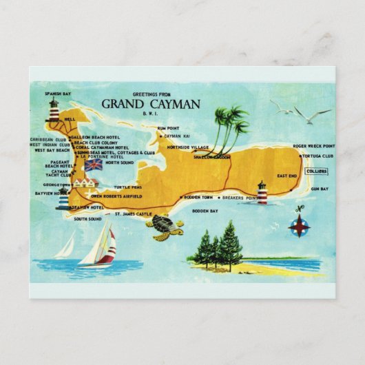 Postale Carte ancienne des îles Grand Cayman (Devant)
