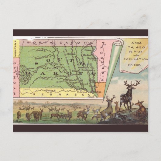 Postale Carte ancienne du Dakota du Sud (Devant)