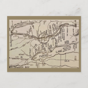 Postale Carte ancienne du lac Torch Michigan
