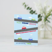 Postale Carte Anniversaire de enfant de voiture rouge et b (Debout devant)
