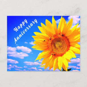 Postale Carte Anniversaire tournesol et abeilles sur le ci
