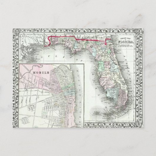 Postale Carte antique de Floride & Mobile, Alabama (Devant)
