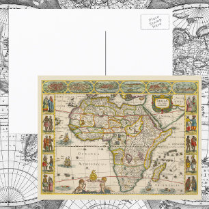 Postale Carte antique de l'Afrique par Hondius et Jansson